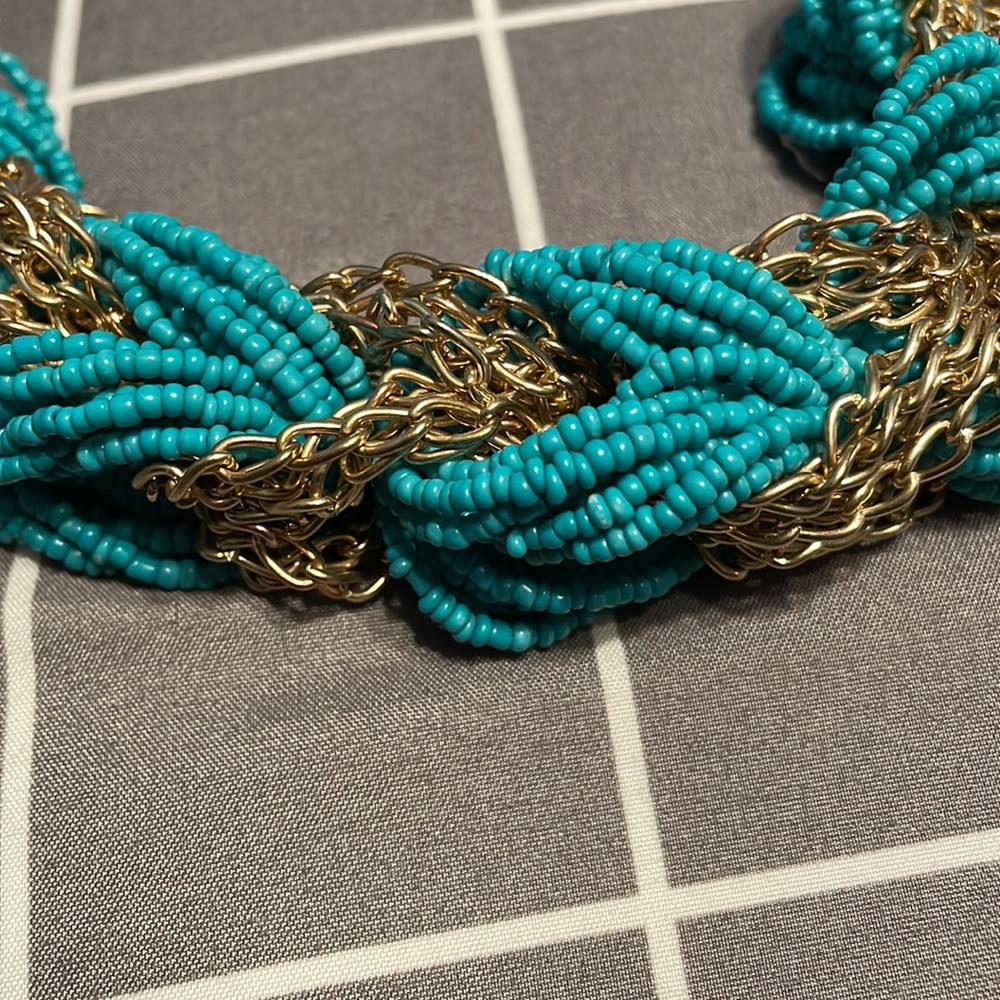 Turquoise & Gold Roped Statement Necklace - Picture 2 of 5